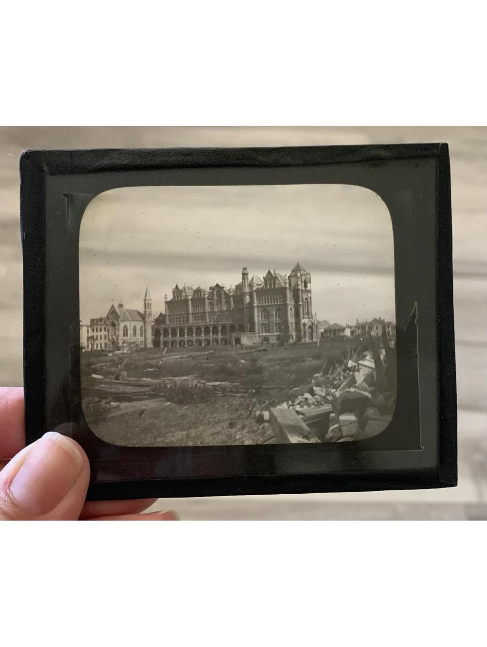 Vtg Gothic Style Stone Building  Magic Lantern Glass Slide Photo